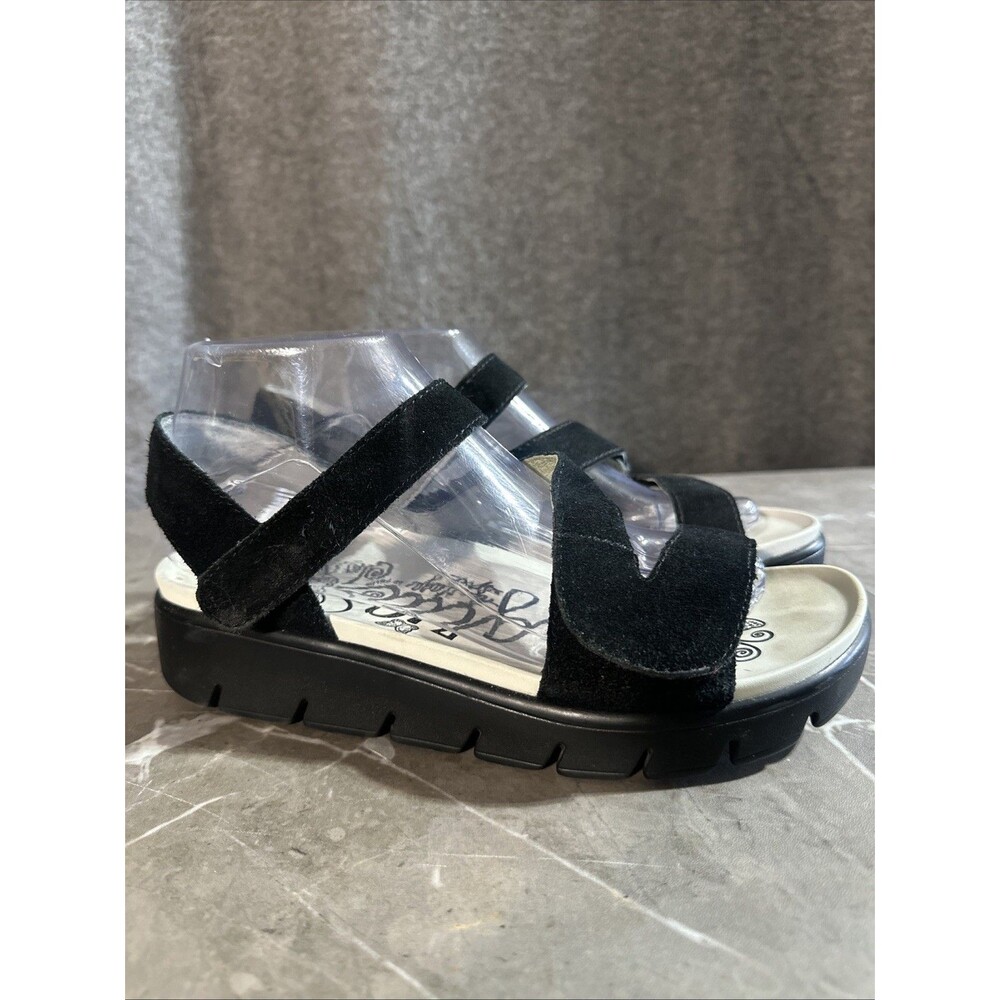 Alegria Heritage Sport ‘Ana’ Suede Adjustable Slide Wedge Sandals Black EU 38 B4